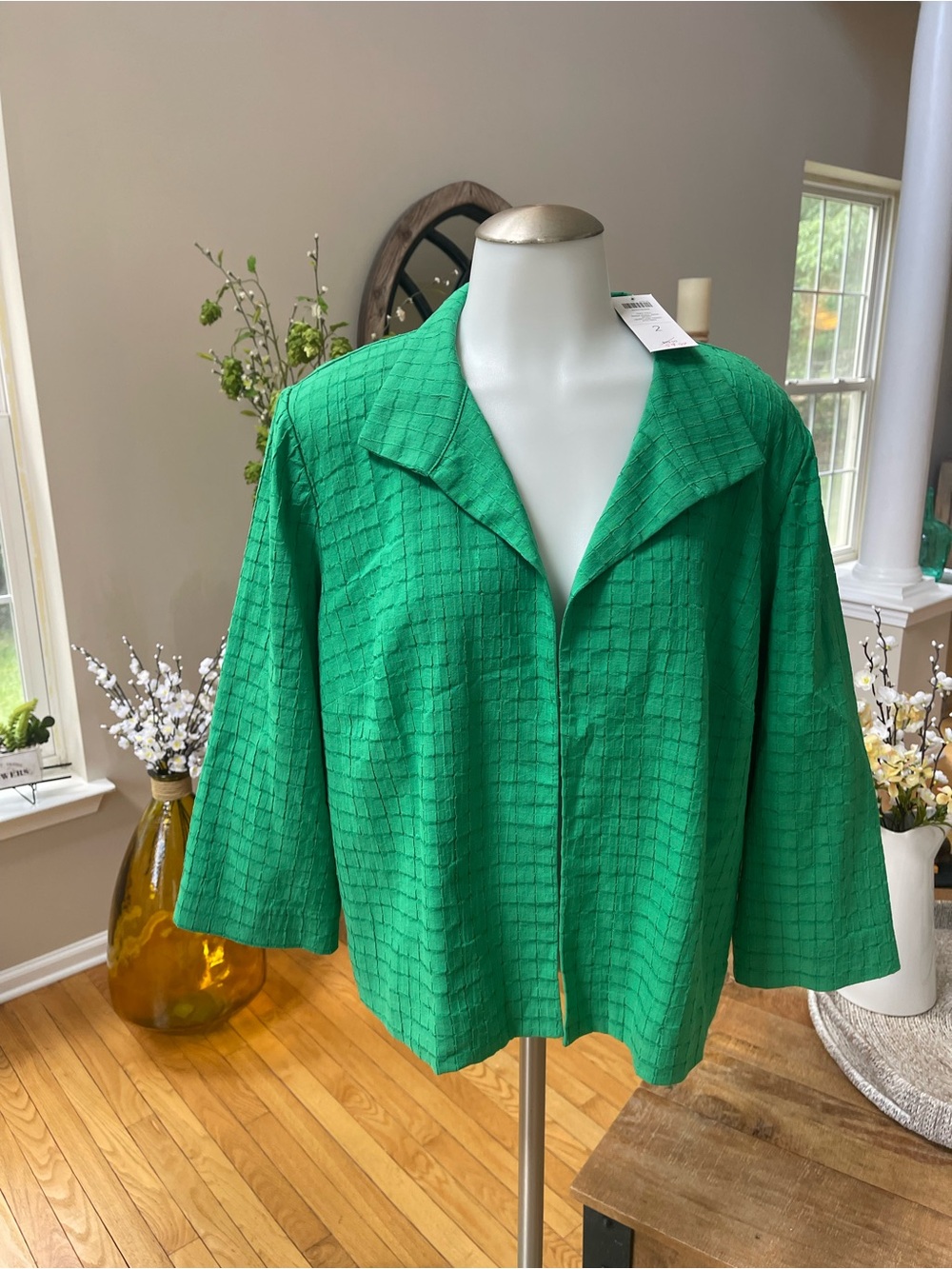 Chico's Emerald Green Textured Open-Collar Tunic